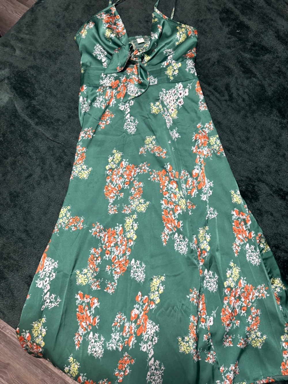 Green Floral Tie-Front Slip Dress